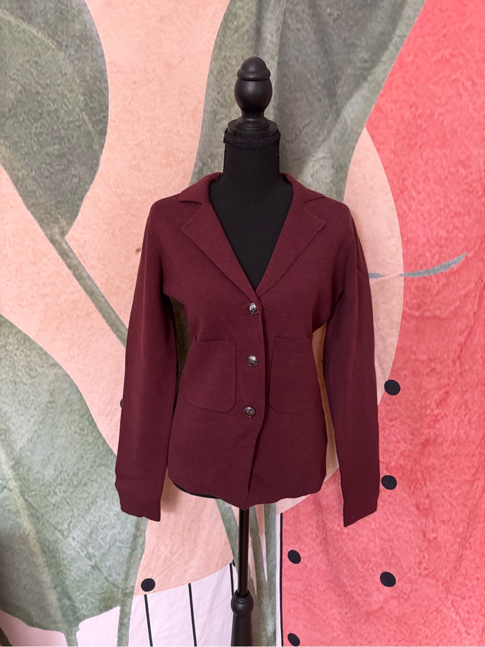 New DKNY Women's Burgundy Button Front Blazer
